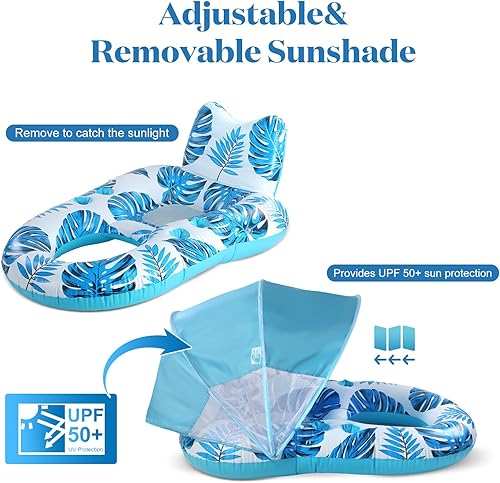 Miniatura 6 de Flotadores inflables de piscina para adultos, flotador de piscina con toldo, flotadores de balsa, silla reclinable flotante de agua con portavasos,