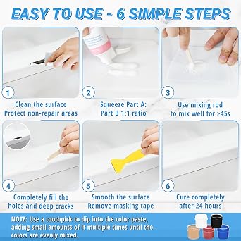 Bathtub Repair Kit 140g (Color Match), TUFINEIN Ceramic Repair Kit for Porcelain, Fiberglass, Enamel, Ceramic, Acrylic Repair and Fix Chips, Cracks, Scratches, Holes on Tub/Tile/Sink/Shower Tray