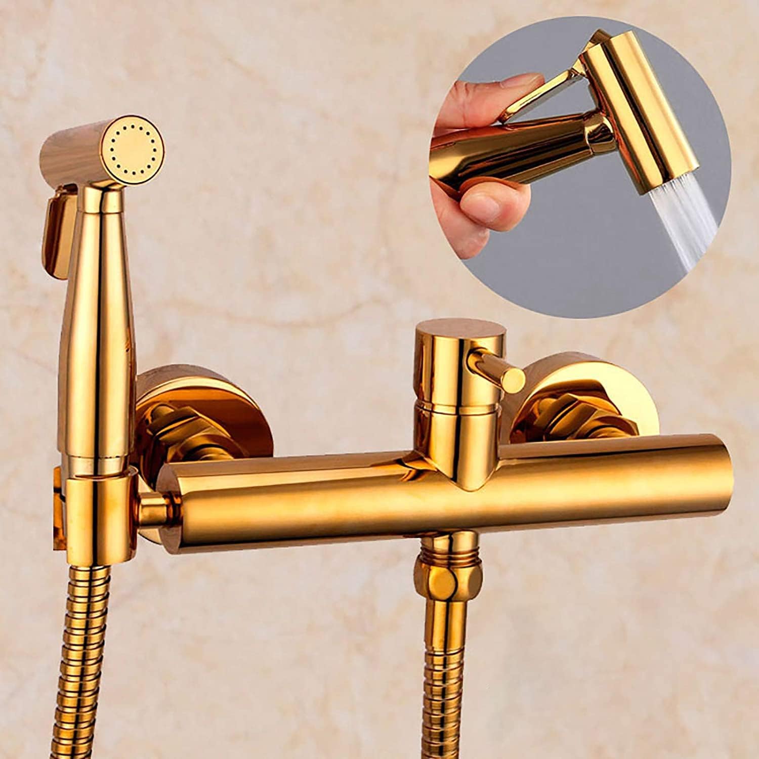 Handheld Bidet Sprayer for Toilet, Titanium Gold Cloth Diaper Sprayer Kit with Hot and Cold Water, Brass Bidet Sprayer Set Wall Mounted Toilet Bidet Sprayer Kit for Personal Hygien