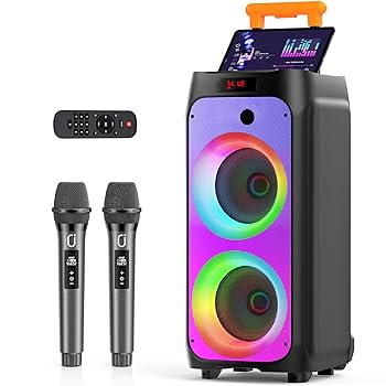 JYX Karaoke Machine with 2 Wireless Microphones, Black