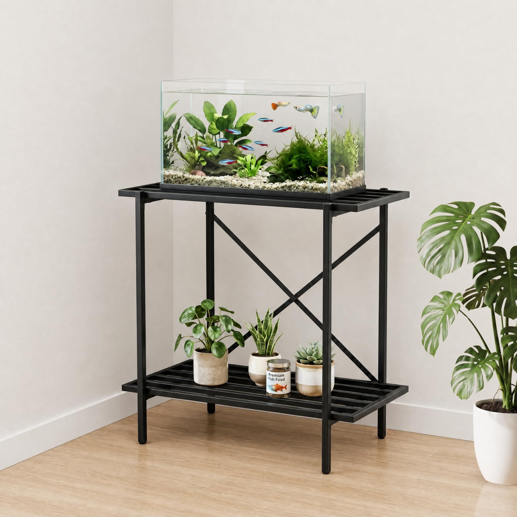 ecofynd 2-Tier Fish Tank Stand, Double-Layer Aquarium Stand with Adjustable Table Feet, Heavy Metal Storage Rack Suitable for Home and Office, (Black, FS-PS050)-image-13
