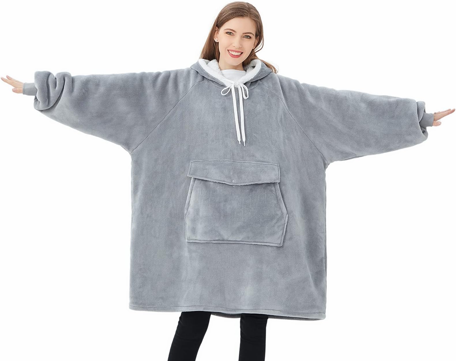 QeilsOversized Wearable Blanket Hoodie, Comfy Sherpa Sweatshirt Pullover Jacket