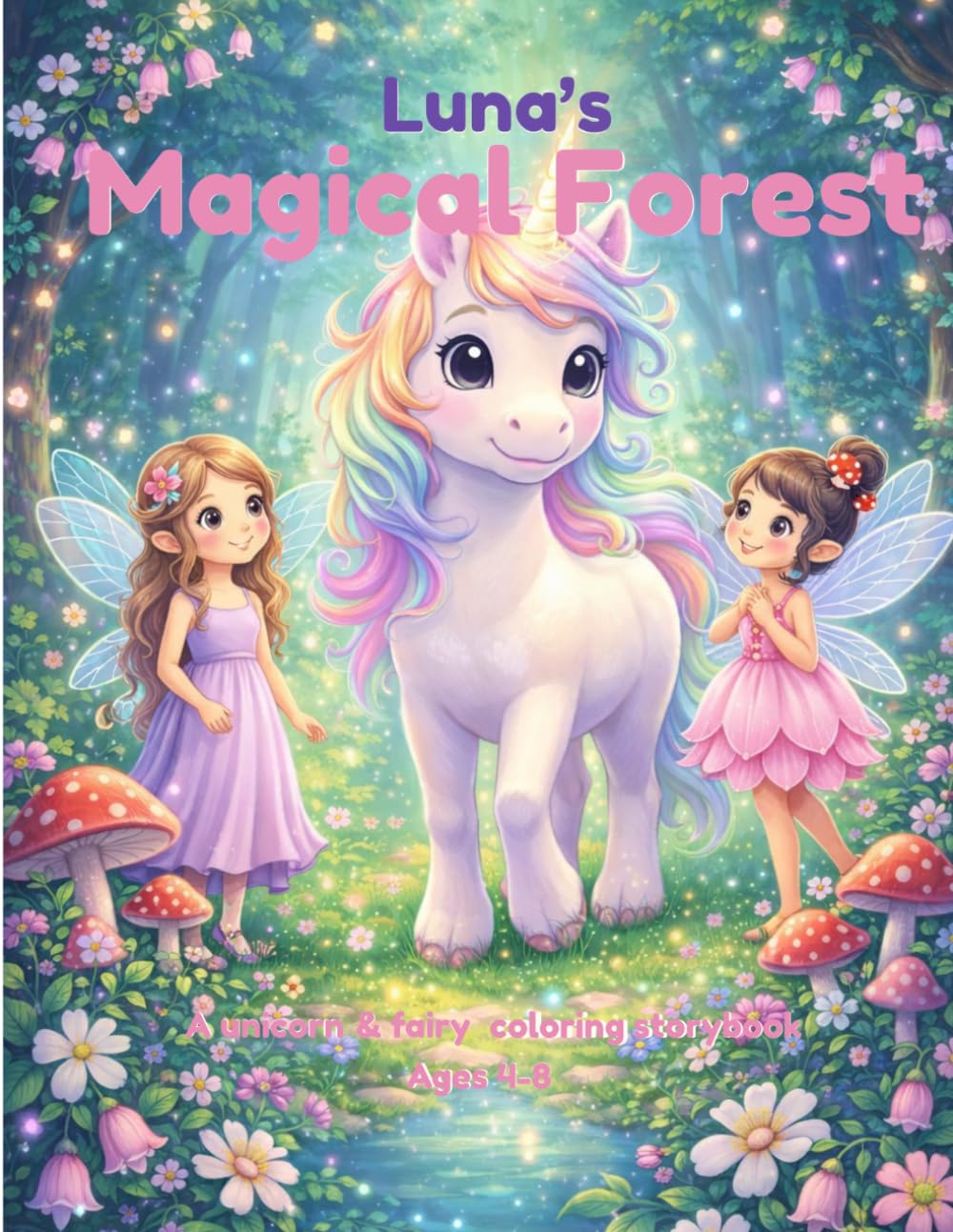 Luna's Magical Forest Coloring Book: Cute Unicorn and Fairy Coloring Story book for ages 4-8