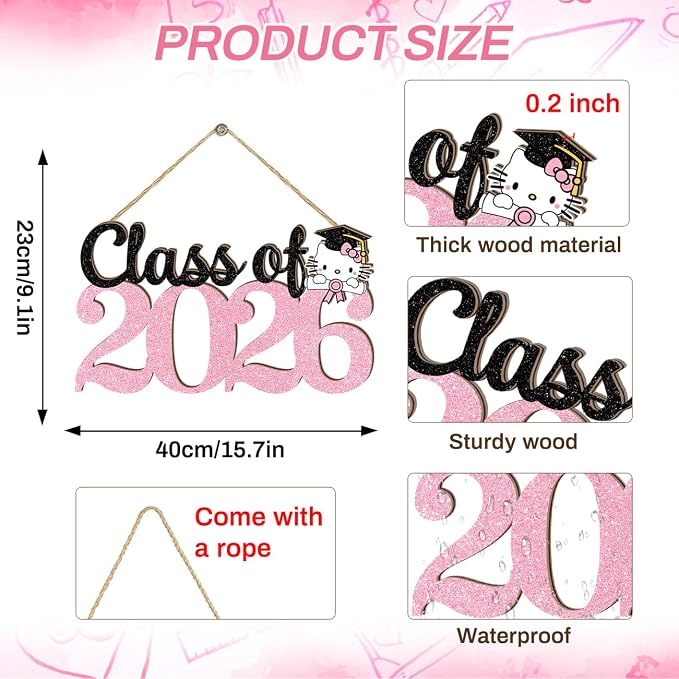 Decoración de Graduación Rosa 2026 en Madera 15.7x9.1 pulg miniatura 3