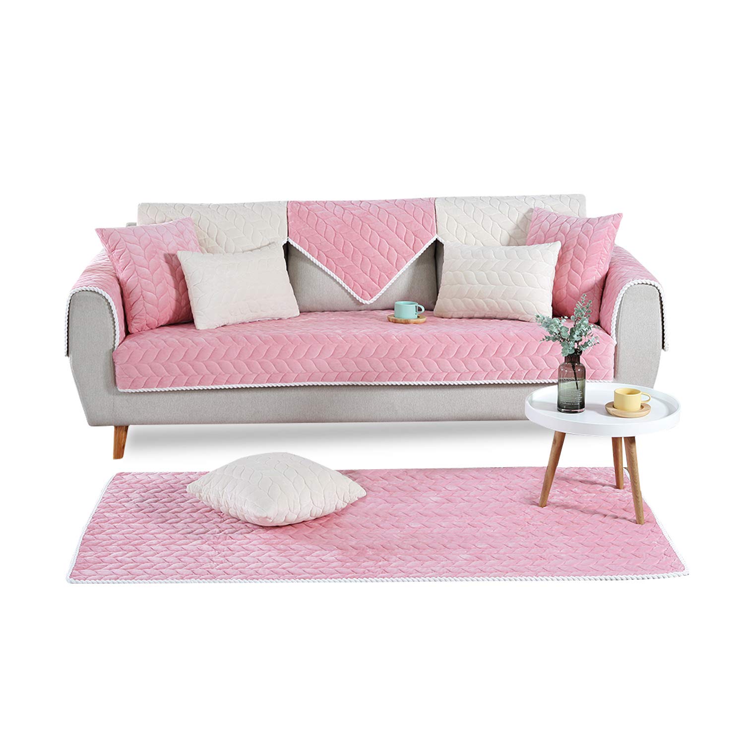 Petcute Pink Sectional Sofa Cover Sectional Couch Slipcovers L Shaped Sofa Protector Corner Sofa Cover90x180cm