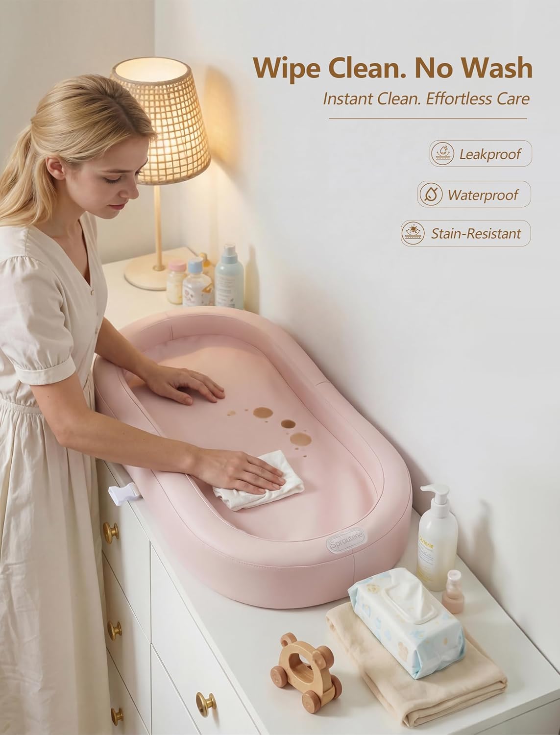 Wipeable Baby Changing Pad, Changing Pad Babies for Dresser Waterproof Standard Size in 30.7” * 15.7” for Diaper Changing on Table (Pink)