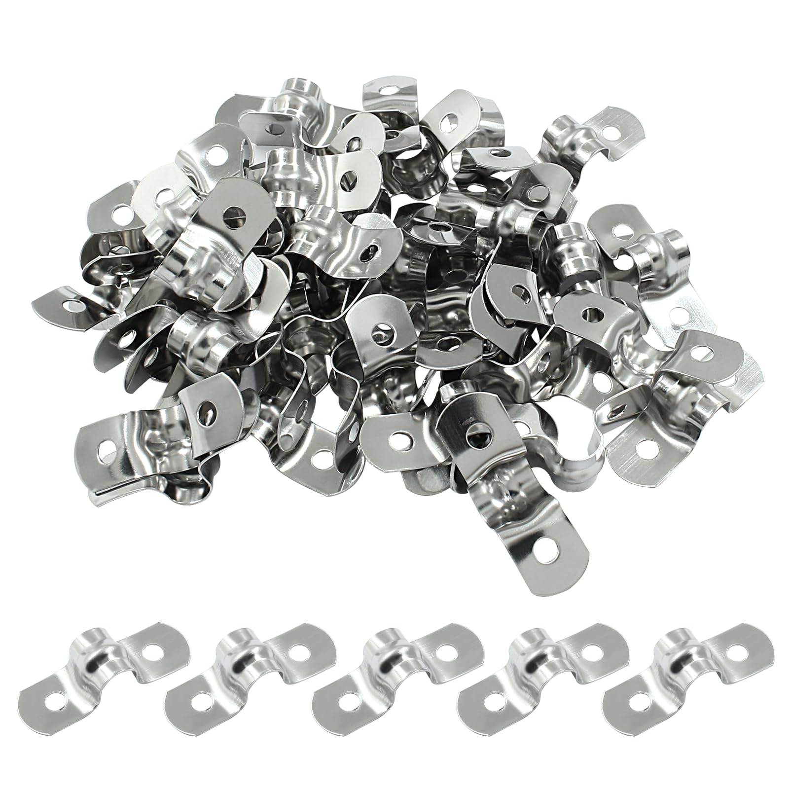 Hordion 50Pcs 5/16" Two Hole Strap U Bracket, M8 Rigid Pipe Strap Stainless Steel Conduit Clamp for Fixing Pipe