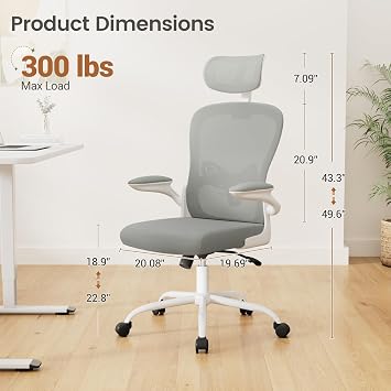 Homall Ergonomic Office Computer Chair,Computer Desk Chair with 3D Headrest Adjustable Lumbar Support,High Back Mesh Chair with Wheels for Office and Working from Home (Gray)