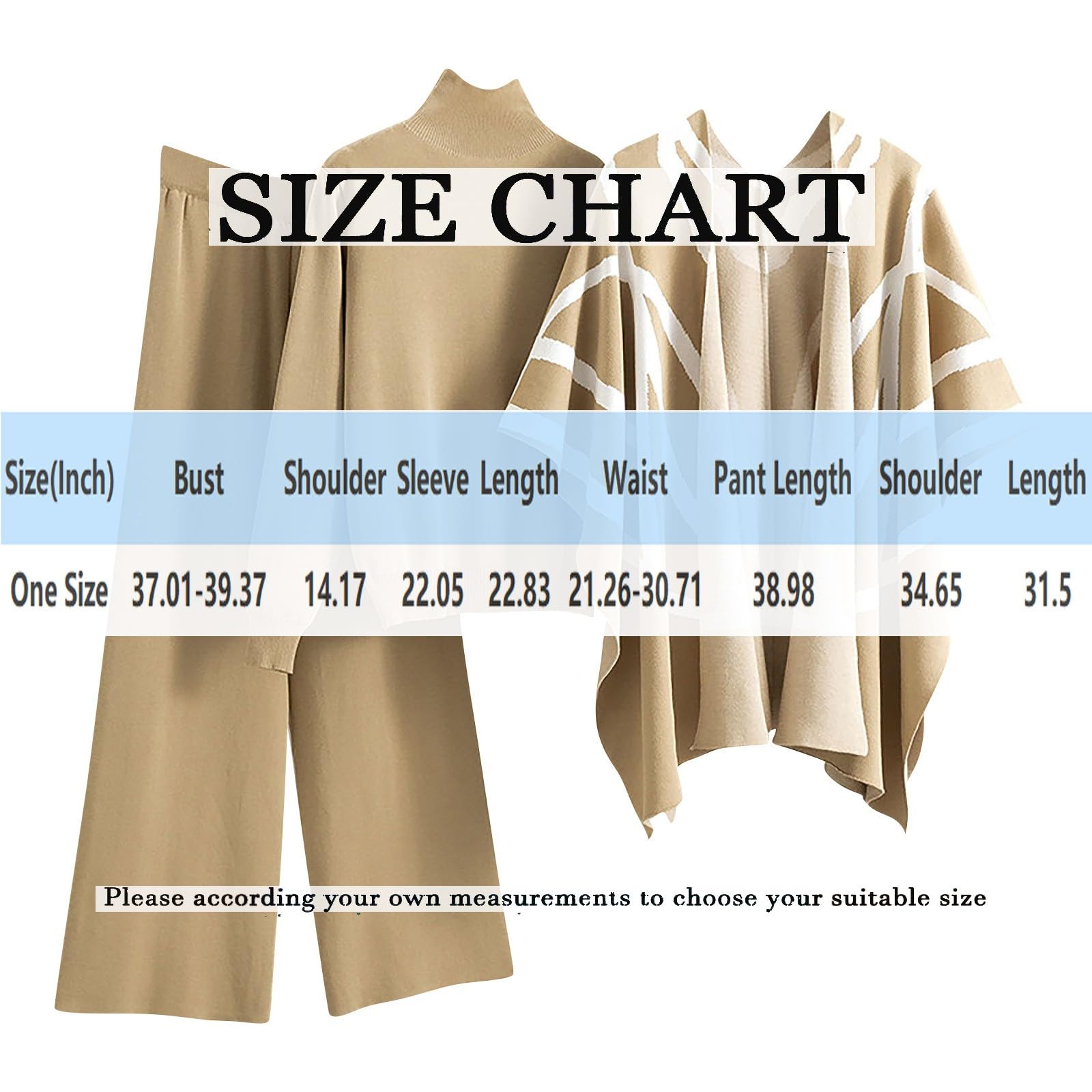 Hosenanzug Damen Elegant 3 Teiler Winter Strickanzug Damen Set 3 Teilig Rollkragen Hausanzug Kuschelig Strick Anzug Frauen Gestricktes Weites Bein Freizeitanzug Inkl. Pullover, Hose und Mantel