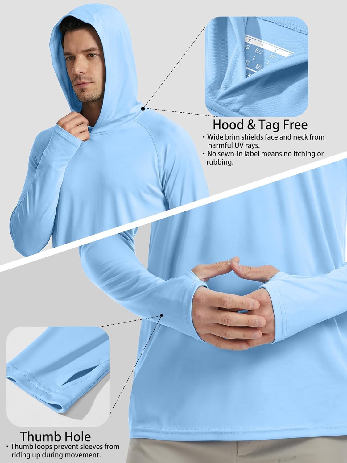 KINSWT Men's UPF 50+ Sun Protection Hoodie Shirts Long Sleeve Hiking Fishing Lightweight SPF UV Shirt with Hood - Image 5