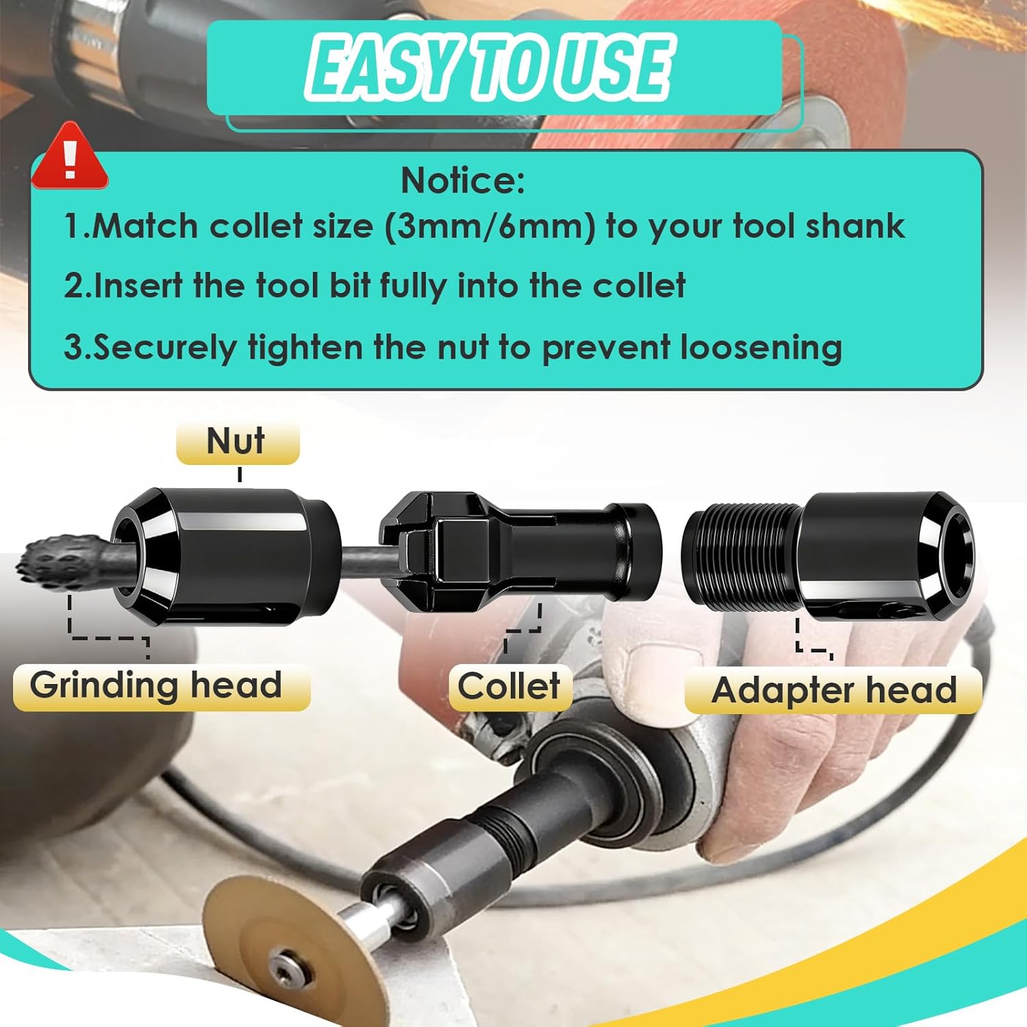 2 PCS 3mm&6mm Angle Grinder to Die Grinder Adapter (5/8-11 Threaded Shaft) for Metal/Wood/Stone Grinding & Polishing, Heavy Duty Extension Connecting Rod Fit for Angle Grinders, Rotary Tools, Drills