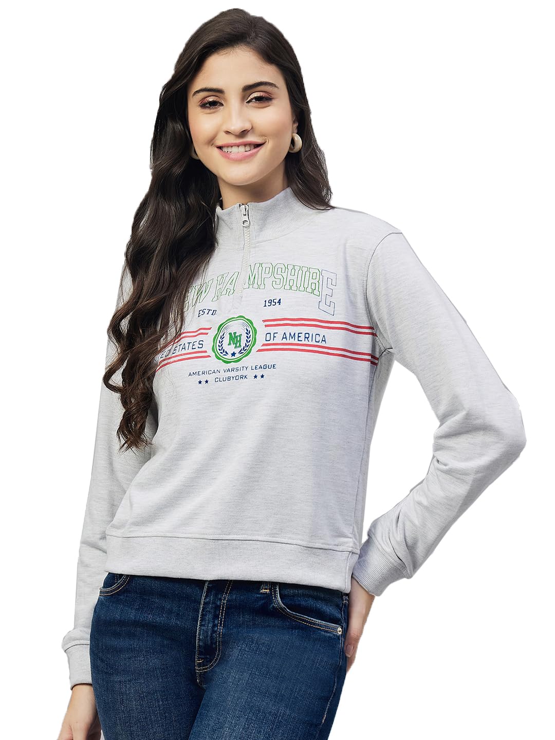 club york Women’s Black Graphic Sweatshirt – Cotton Blend Pullover with Elastic Hem | Casual Round Neck Long Sleeve Top_CYW571-picture-52