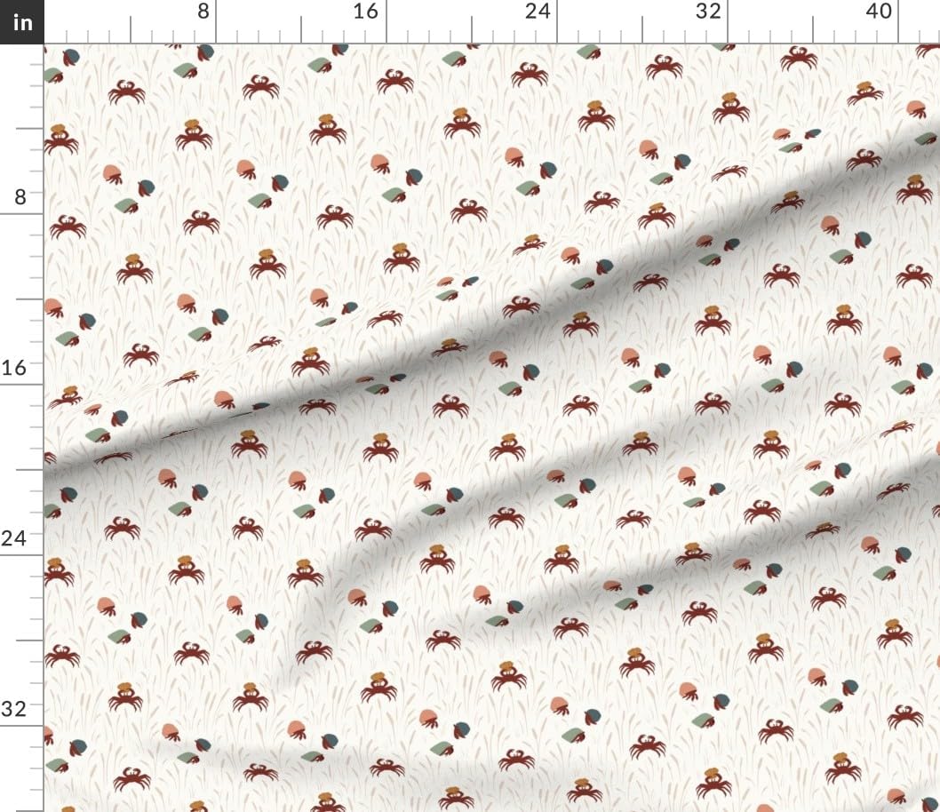 Spoonflower Fabric - Coastal Boho Hermit Crabs Crustacean Shellfish Summer Beach Cream Printed on Petal Cotton Fabric by The Yard - Sewing Quilting Apparel Crafts Decor