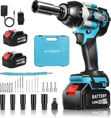 Llave de impacto inalámbrica, 1040 pies-libras (1400 N.m), pistola de impacto de 12 pulgada, taladro de impacto de 21 V de alto par de 2500 RPM con