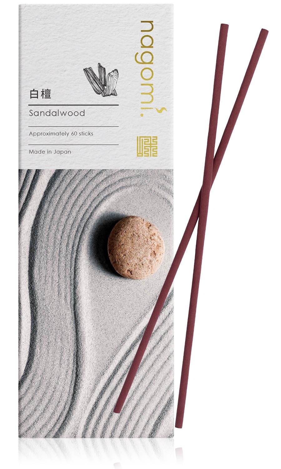 Nagomi. Sandalwood Incense, Approximately 60 Incense, Sandalwood, Agarwood, Natural Fragrance, Temple Scent, Purifying, Relaxing, Meditation, Made in Japan, Temple Scent, Healing Gift, Incense Stick, 