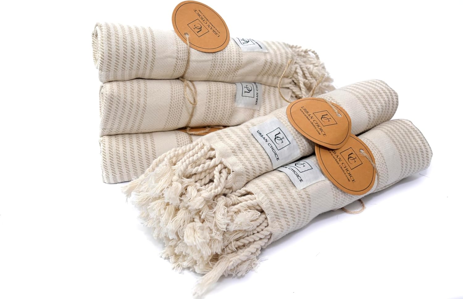 Set of 6 - Turkish Kitchen Hand Towels, Prewashed, (18" x 28)", 100% Cotton, Decorative Kitchen & Bathroom Hand Towels|Tea Towels| Boho Style with Hanging Loop (Beige, 6 Pack - Modern)