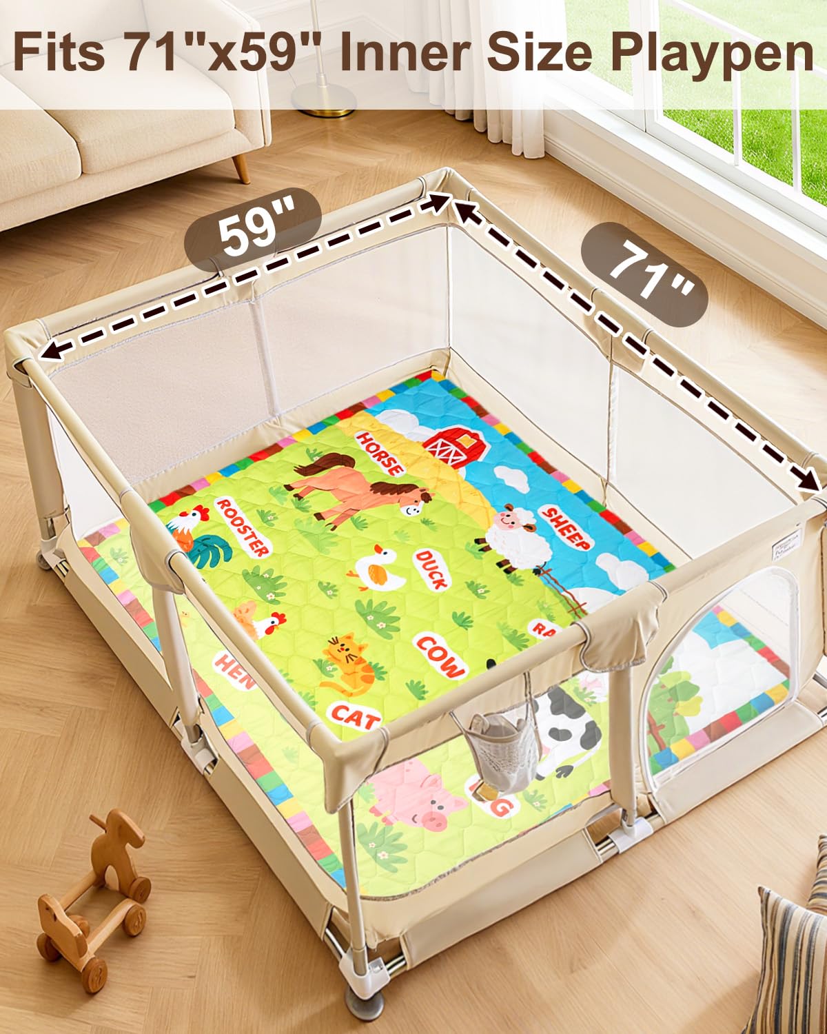Foam Baby Play Mat 71x59, Removable and Machine Washable Cover, Thicken Cushioning Playmat and Perfect for Playpen, Non-Slip Bottom, Easy to Clean for Infants, Toddlers & Babies(Farm)