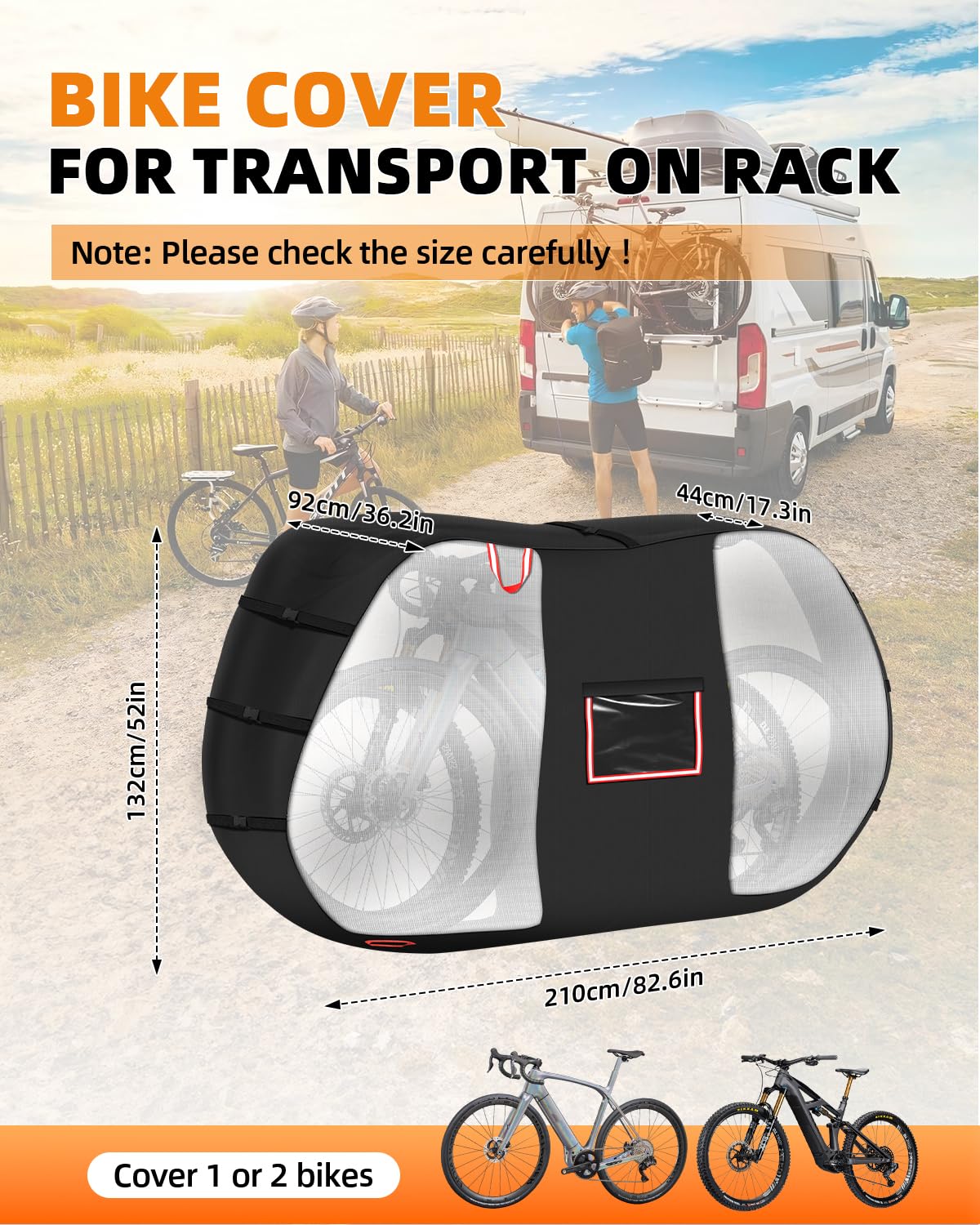 Funda para bicicleta al aire libre para transporte de 1/2 fundas para bicicletas en el estante trasero, impermeable, fundas de transporte para bicicletas en enganche de coche, almacenamiento de viaje