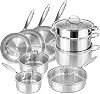 Stainless Steel Pots and Pans Set – 14pcs Cookware with Glass Lids – Induction Hob Pot Set – Cooking Saucepan Pots & Frying Pan Set – by Nuovva