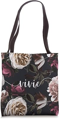 Vivie - Elegant Floral Rose & Peony Personalized Name Tote Bag