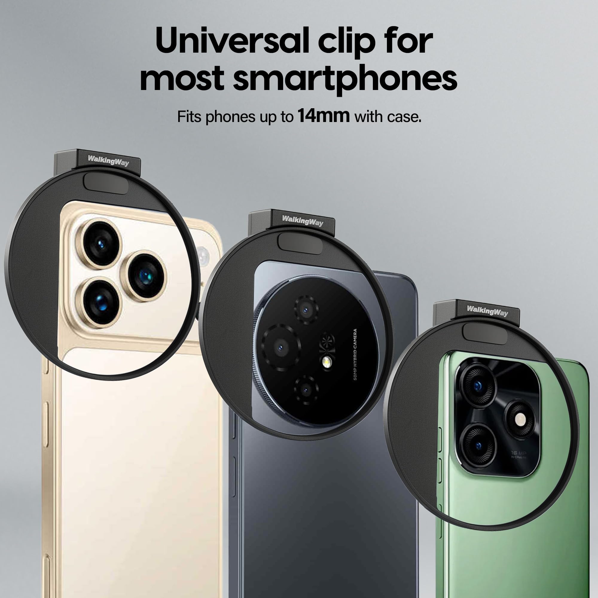 Walking Way Kit Filtro per Telefono 67mm – Clip Obiettivo Universale + Filtro Variabile ND2-32, Riduzione della Luce di 1-5 Stop con Slitta Fredda per Smartphone