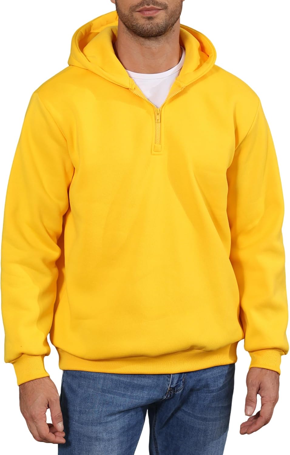 LINMYZAI Men Quarter Zip Hoodie Fleece Lightweight Mens Half Zip Pullover Long Sleeve Drop Shoulder Hooded Sweatshirt