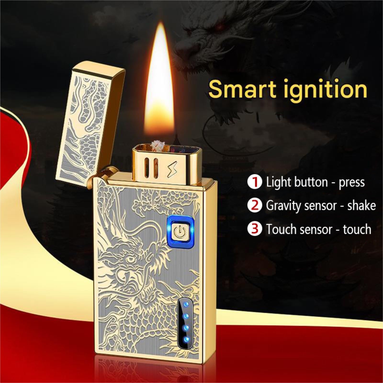 Briquet à flamme douce au kérosène - Double arc résistant au vent - Réutilisable - Plusieurs méthodes d'allumage - Idéal pour l'intérieur et l'extérieur - Pour fumeurs et camping-cars