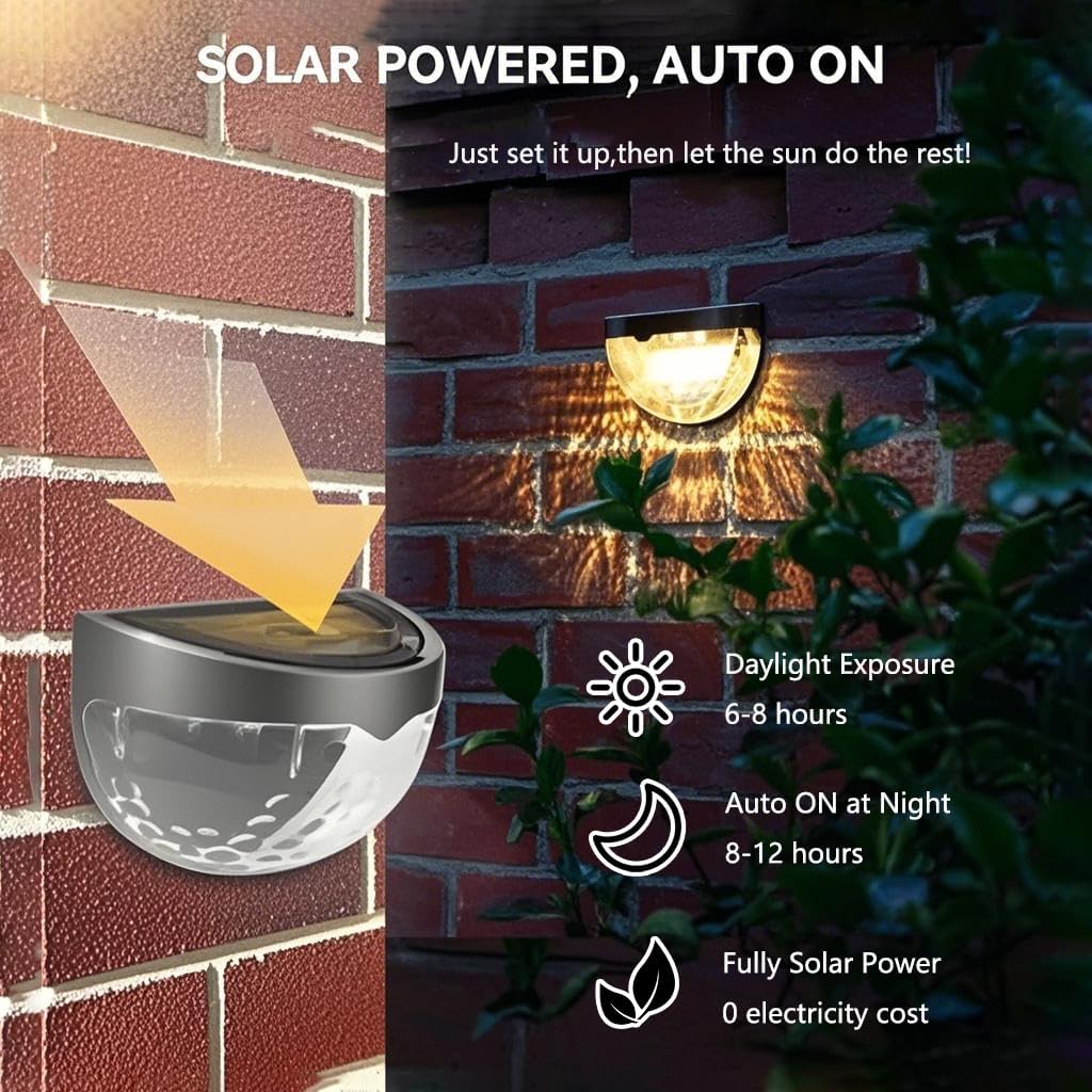 Outdoor Solar Step Lights for Stairs, Solar Fence Lights Waterproof LED Lighting, Yard Patio Pathway Pool Courtyard (Warm White Black, 8 Pack)