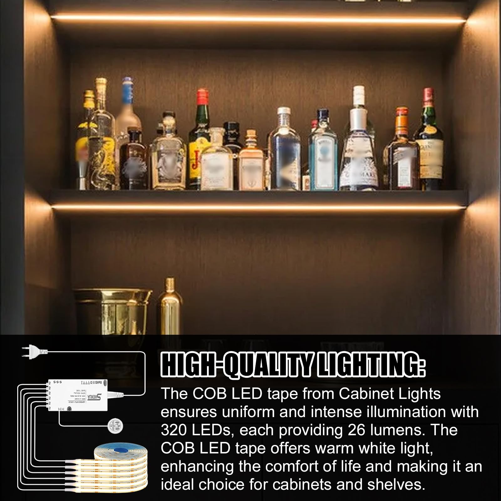 Zestaw 6 taśm LED COB LED 1 m, oświetlenie witryn LED, oświetlenie szafy, panele akustyczne, oświetlenie z inteligentnym ręcznym skanowaniem dotykowym, do szafek na wino, regałów, szafek, wtyczek EU