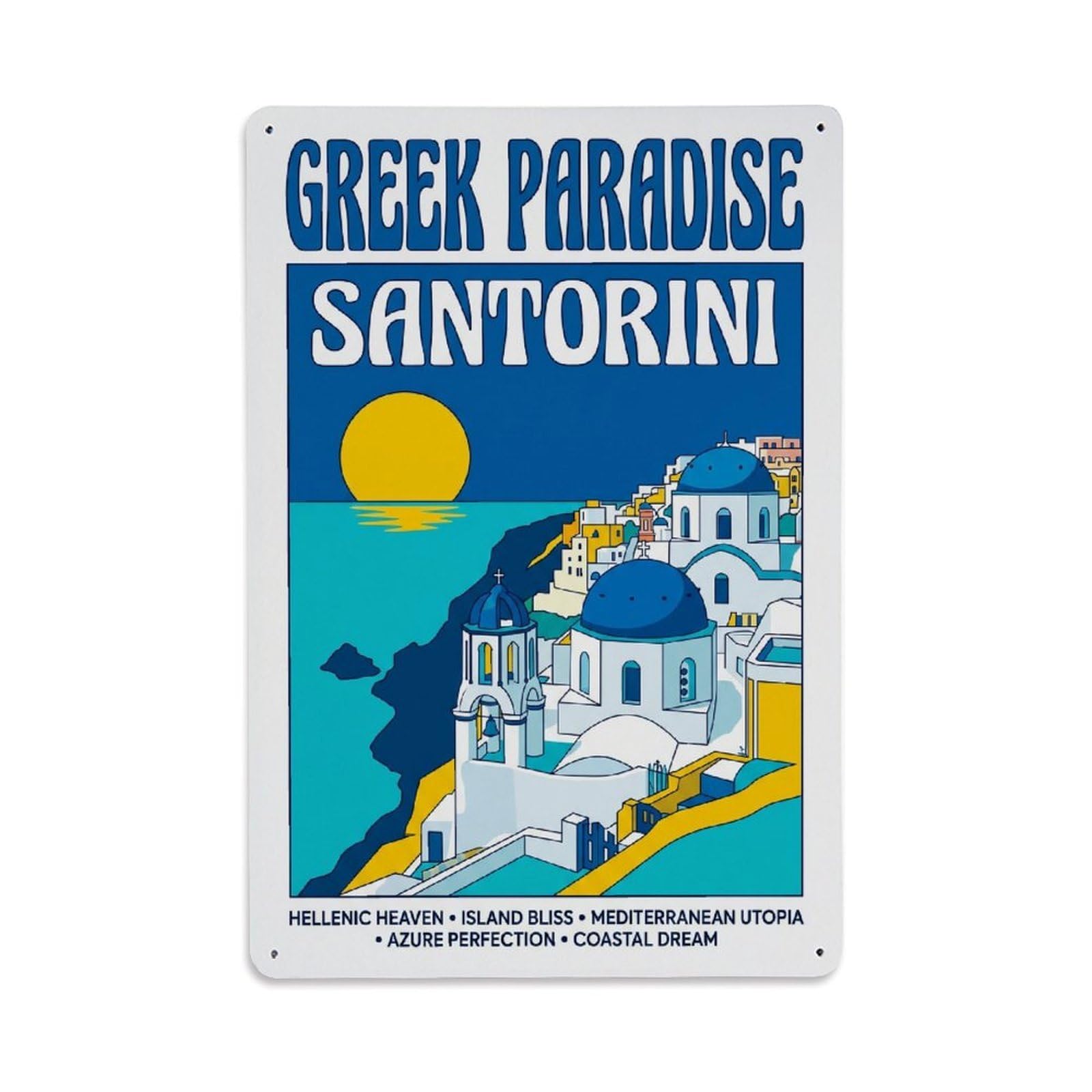Gead 8X12inch Style Vintage Travel Santorini Greek Paradise Metal Tin Sign
