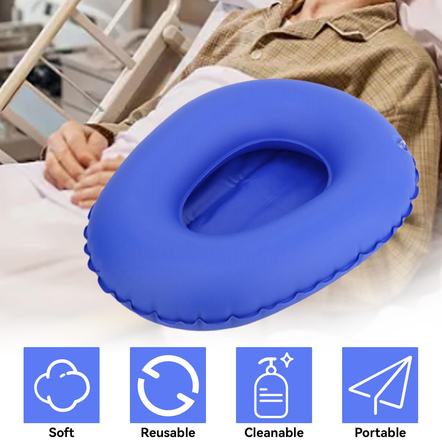 Tissting Padella Medica Gonfiabile, Ergonomica e Stabile con Cuscini Gonfiabili, Vasino Portatile in Materiale PU, Facile da Riporre e Trasportare per Anziani e Pazienti Costretti a Letto
