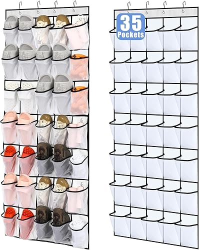 Miniatura 7 de 2 piezas de 70 bolsillos grandes de malla negra sobre la puerta, organizador de zapatos para colgar detrás de la puerta, soporte antideslizante para