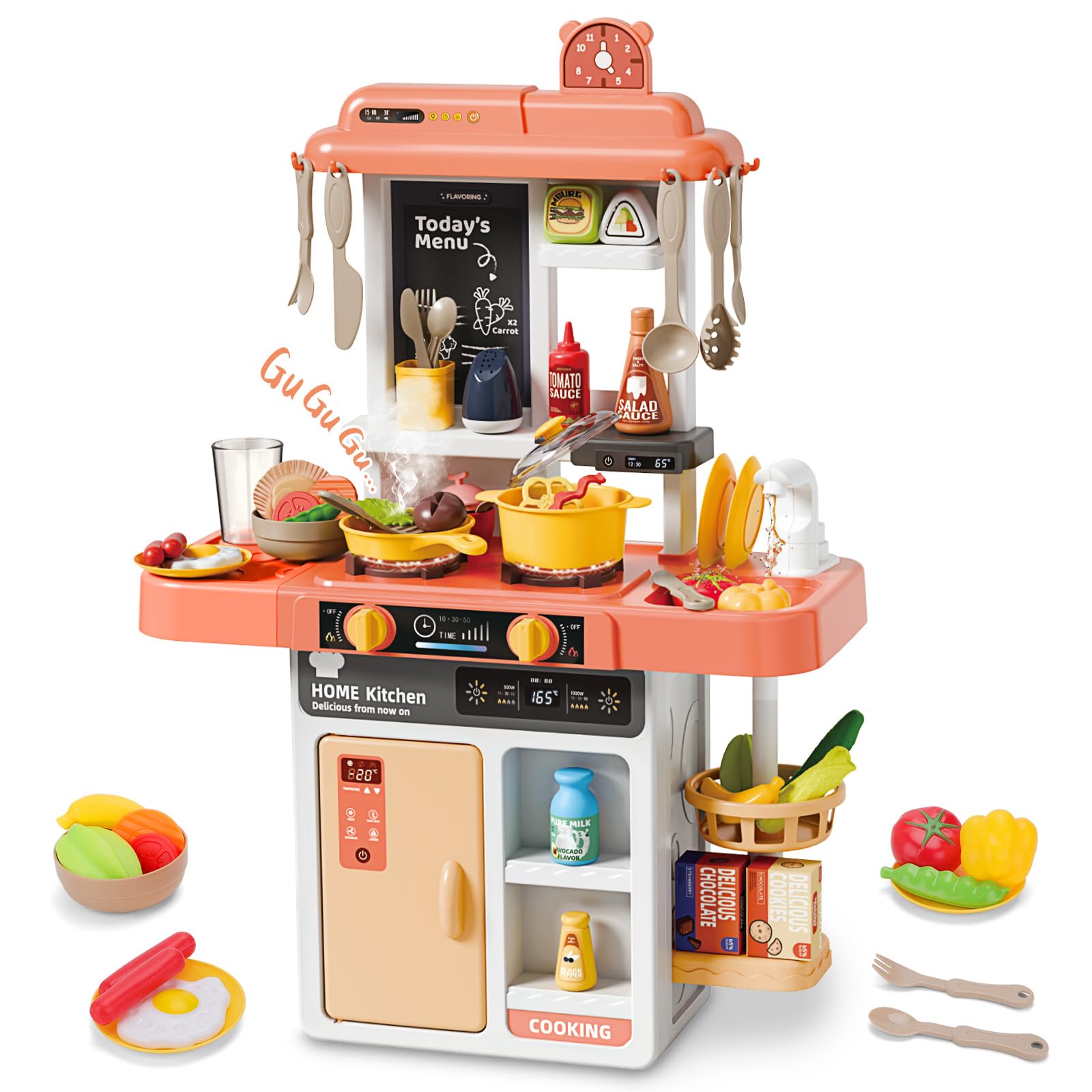 deAO Kids Kitchen Playset 50Pcs with Lights &amp; Sounds for Girls 3-8 (Pink)