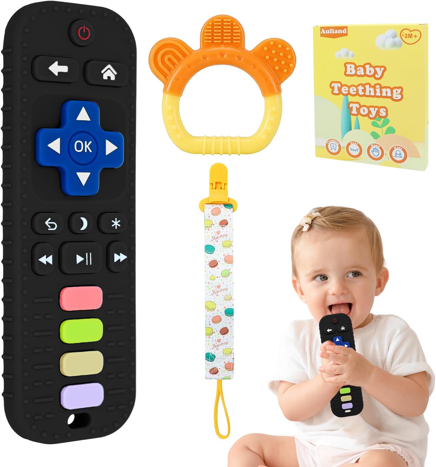 Baby Teething Toys, 2 PCS Teethers Set for 0-6, 3-6 Months & 6-12 Months, Black Remote Control Shape Teether, Bell Shape Teether, Infant Toys, Baby Essentials, Food Grade Silicone Baby Chew Toys Set