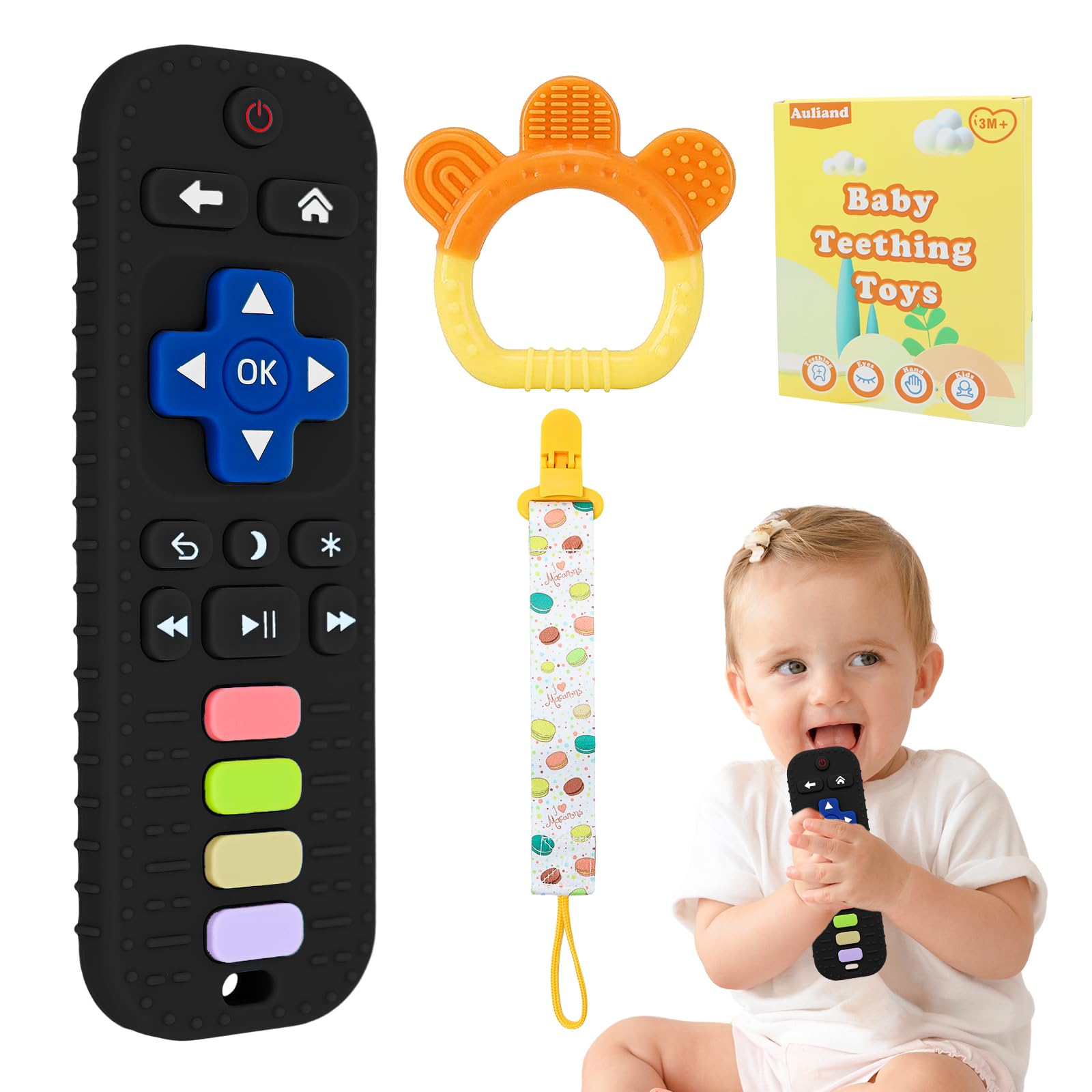 Baby Teething Toys, 2 PCS Teethers Set for 0-6, 3-6 Months & 6-12 Months, Black Remote Control Shape Teether, Bell Shape Teether, Infant Toys, Baby Essentials, Food Grade Silicone Baby Chew Toys Set