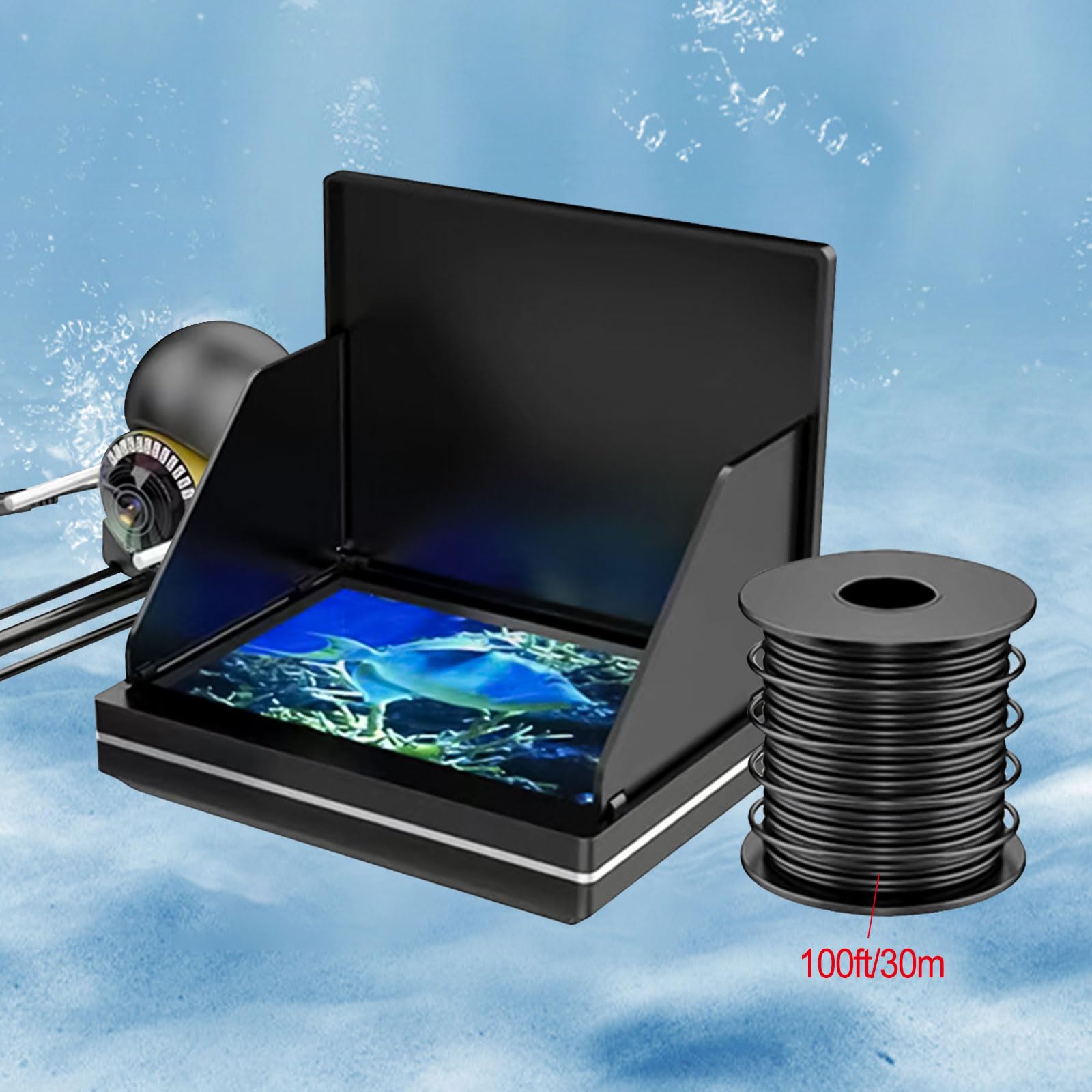 Cámara de pesca subacuática, monitor LCD de 5 pulgadas, buscador de peces HD, cámara subacuática impermeable, kit de cámara subacuática de visión nocturna con cable de 30 m para lago de hielo, barco,