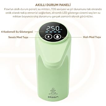 Flow Şarjlı Otomatik Damacana Su Pompası TDS Ölçer 250ml 500ml 1L 2L Ölçü Özellikli Yeşil