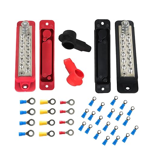 Barra colectora Barra de distribución de energía Bloque de distribución de energía con cubierta 12V 180A 12 puntos DC Negro Rojo Par