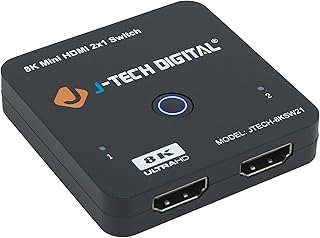 8K HDMI 2.1 Mini Switch 2 in 1 Out 48Gbps 8K 60Hz 4K 120Hz HDR / HDR10 HDMI Switcher for Xbox PS5 BluRay with Auto Switch by J-Tech Digital [JTECH-8KSW21]