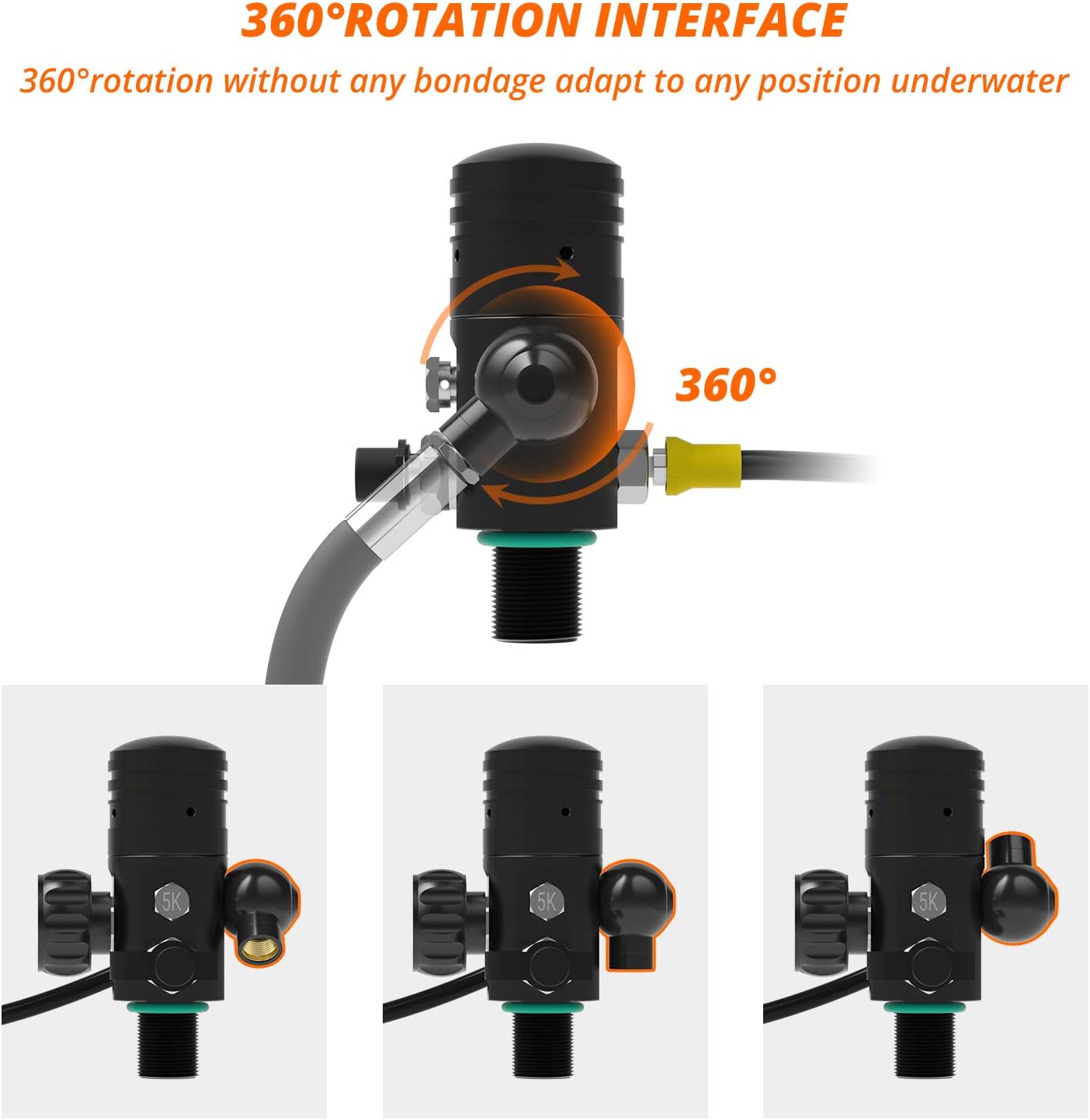 SMACO Scuba Diving Valve M18x1.5 First Level Pressure Reducing Valve 3000Psi Breathing Head for Diving Oxygen Cylinder
