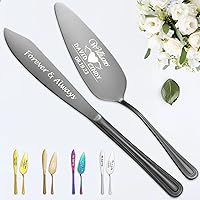Vista 8 de STREADVE Juego de cuchillos y servidores grabados para tartas de boda, utensilios de corte personalizados para novia, novio, cortador personalizado