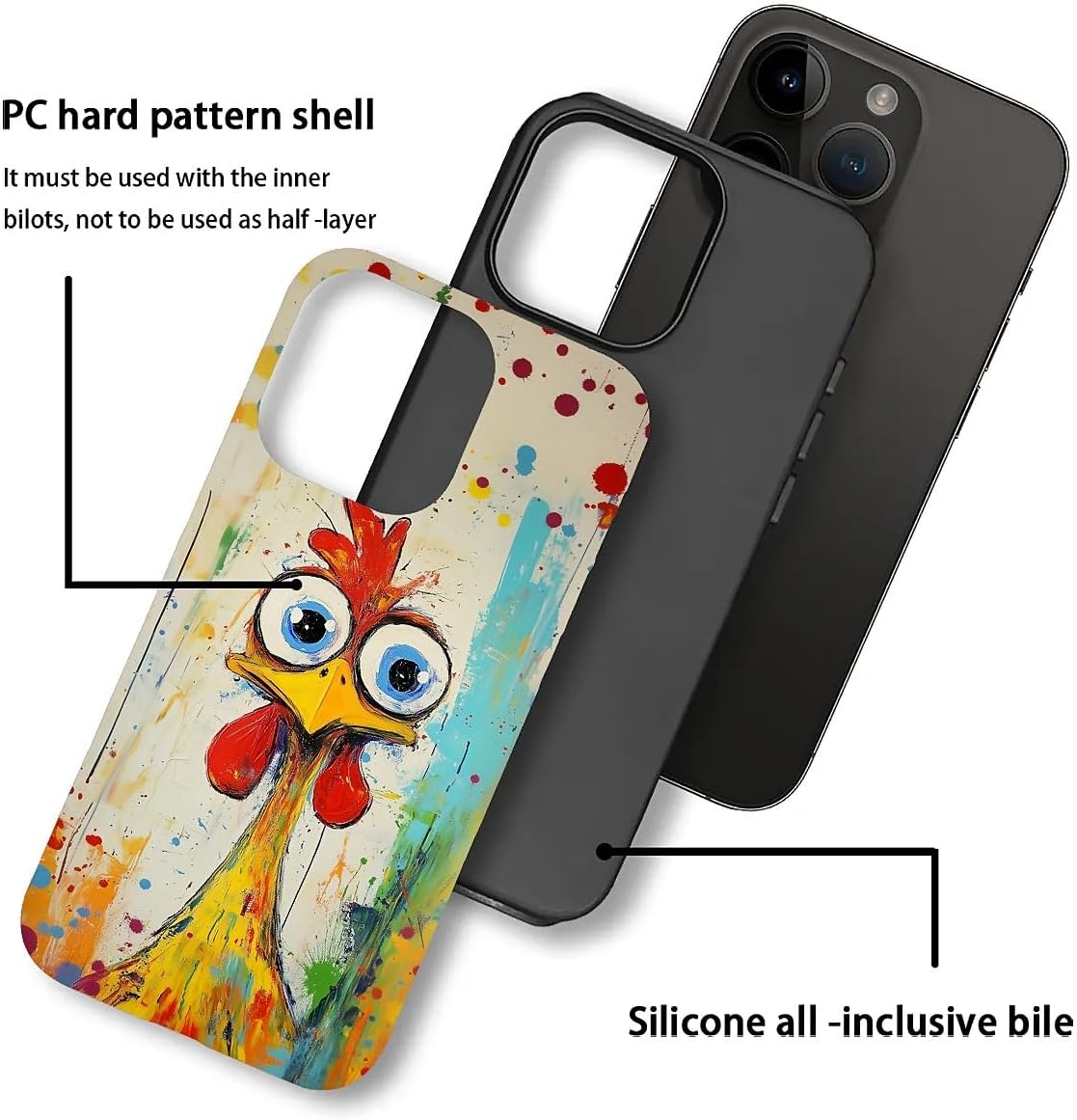Compatible with iPhone 15 Case, Funny Rooster Pattern Print Phone Case Funny Liquid Silicone Case Impact Resistant Anti-Scratch Shockproof Protective Cover image 4