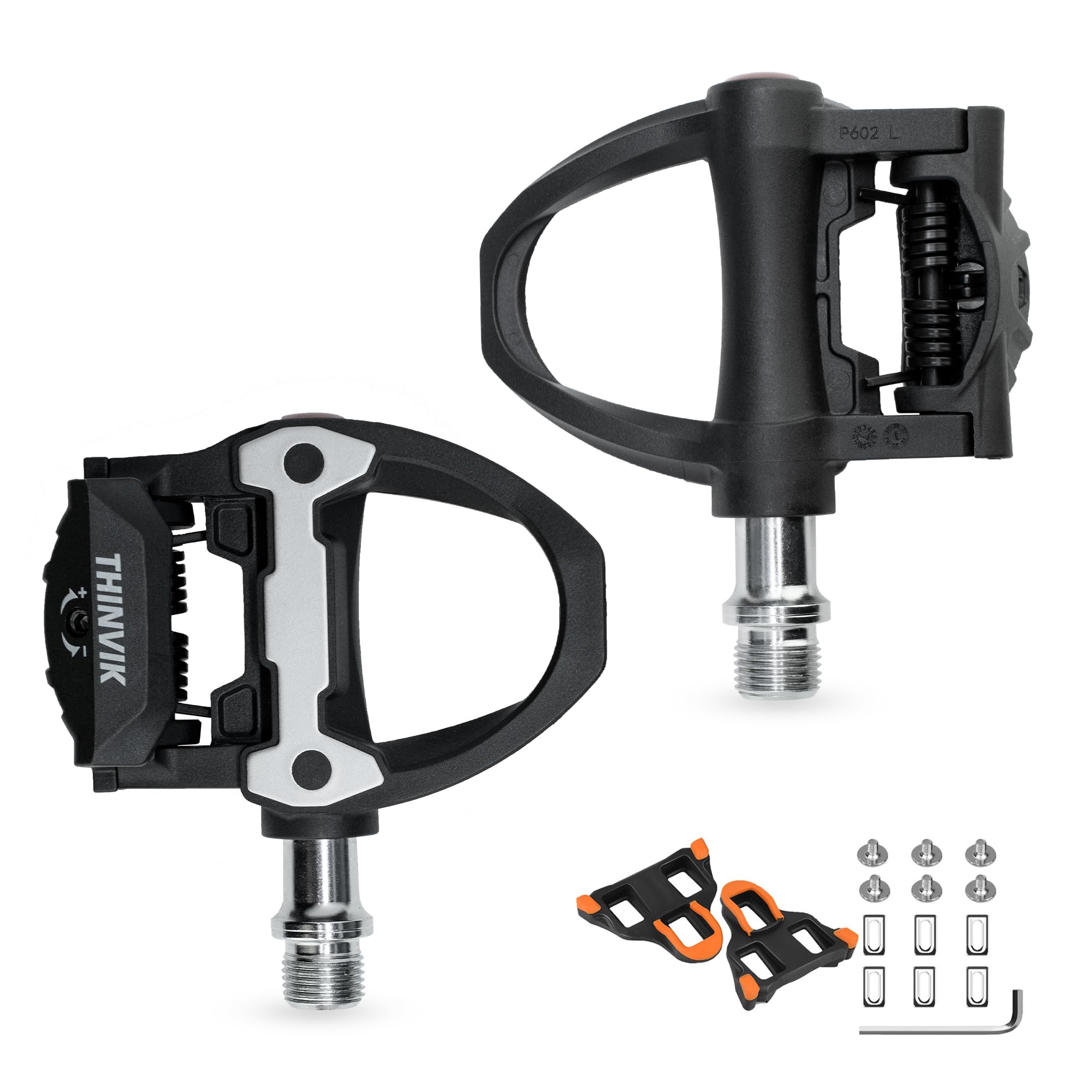 Thinvik Road Bike Pedals for Shimano SPD-SL including Cleats, 6° Adjustable Pull Level, 9/16" Axle, 53mm - Lightweight & Durable