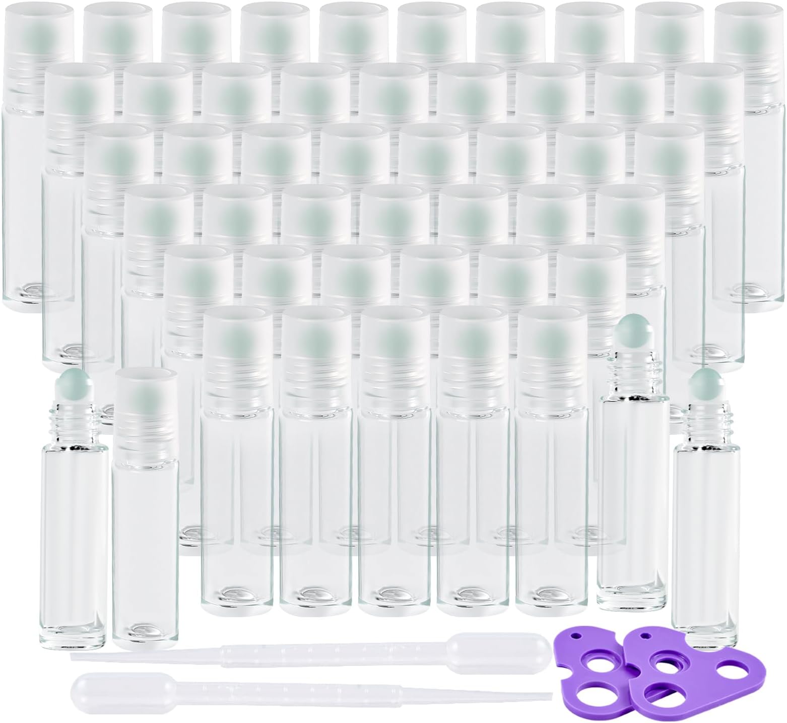 Hoa Kinh Roller Bottles for Essential Oils 10ml 48Pack Empty Clear Glass Perfume Roller Bottles with Frosted Glass Balls Refillable Roller Ball Applicator for Hair, Essential Oil