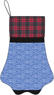 Pet Christmas Stockings Chic Periwinkle Blue Floral Diamond Pattern Stockings Buffalo Check Xmas Fireplace Hanging Stockings for Christmas Decorations