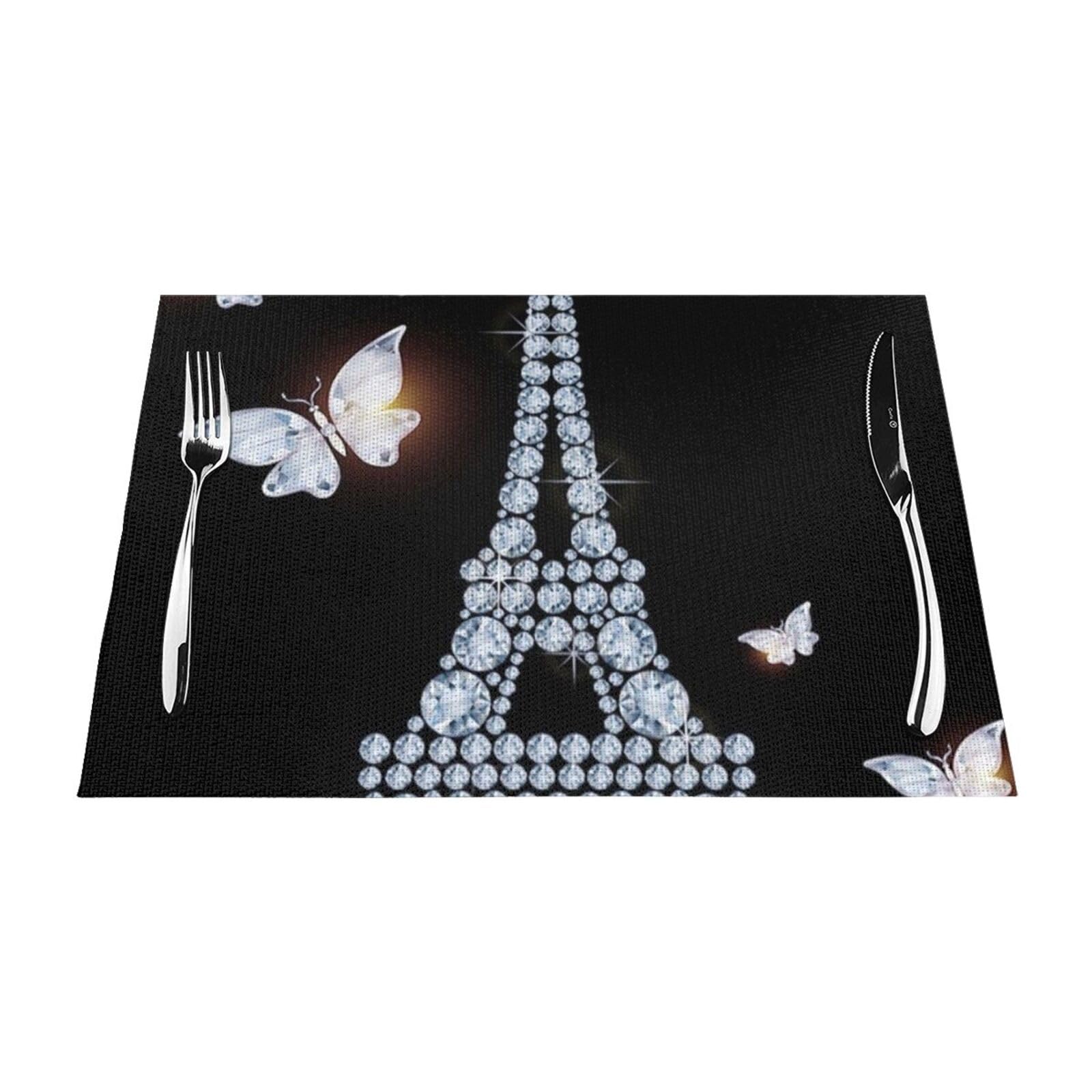 PVC Placemat Set of 6 PCS, 45x30 CM, Eiffel Tower Printed Non-Slip Heat Resistant Place Mats for Kitchen Dining Table Indoor Outdoor