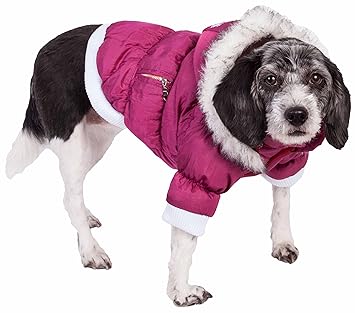 Pet Life Metallic Fashion Parka with Removable Hood in Metallic Pink - X-Large
