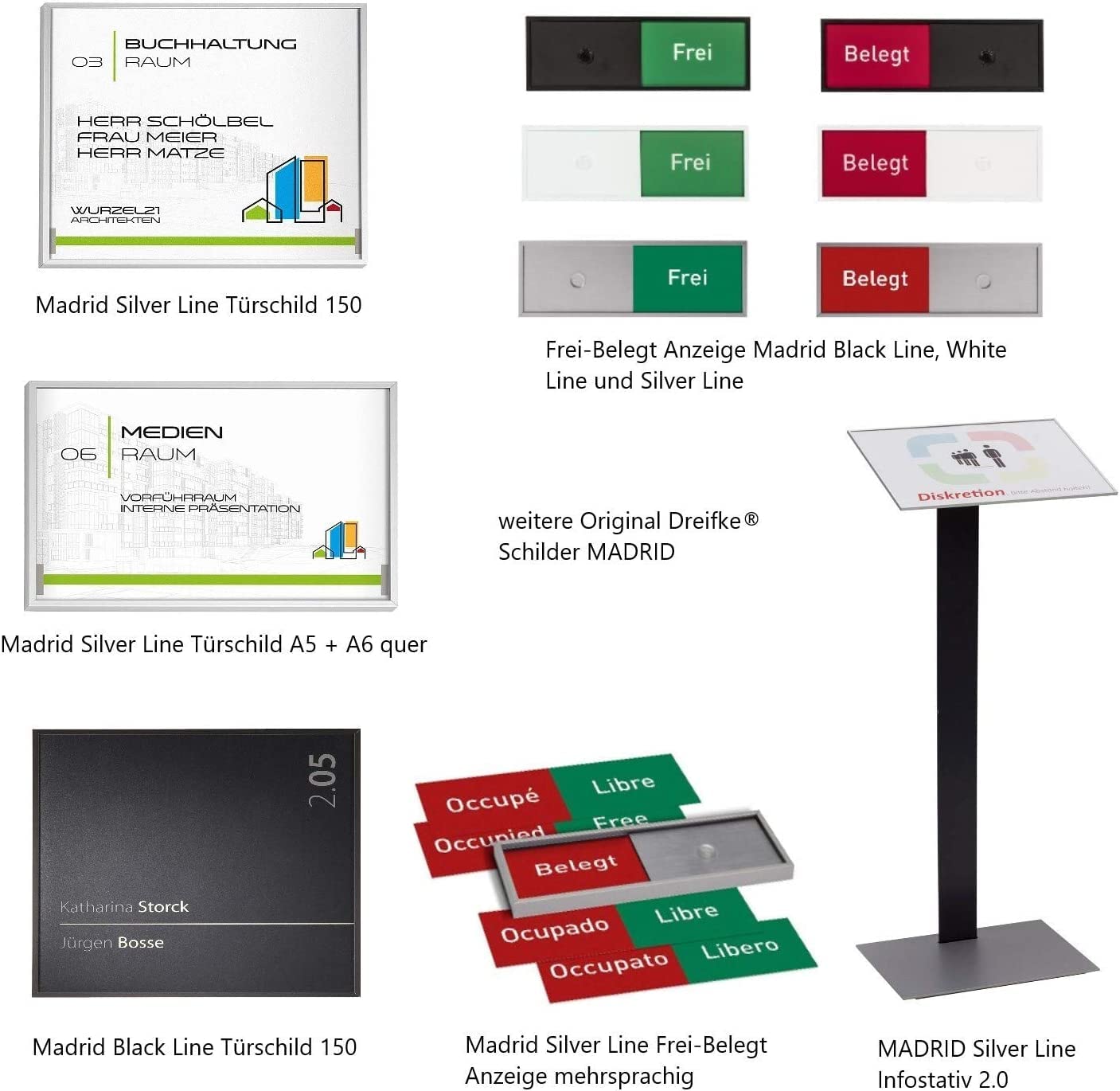 10 Türschild Sydney silber | 148x167mm | Quadratisch | Aluminium | zur Schraubmontage | 10 Stück | Büroschild, Raumkennzeichnung Büro
