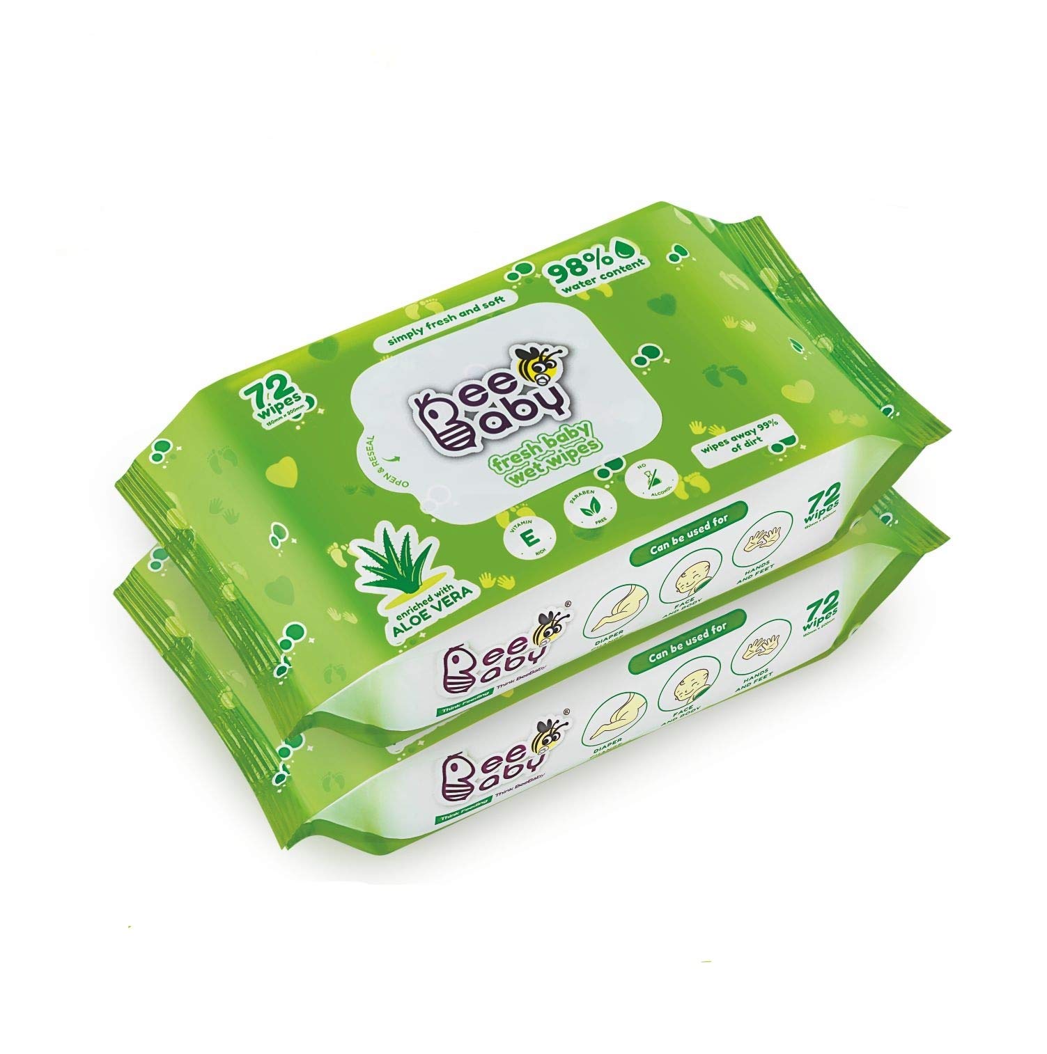 BeeBaby Fresh Aloe Vera Baby Wet Wipes - 2 Pack of 72 Pieces-image-11
