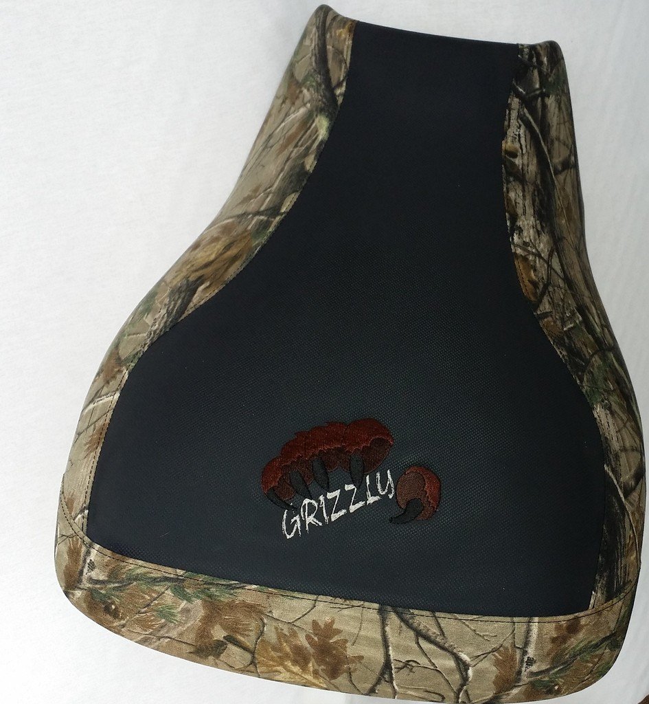 HCC Racing seat Cover Compatible with Yamaha Grizzly 550 fits up to 2015 - Black Gripper Center/AP Sides and Back Grizzly Logo